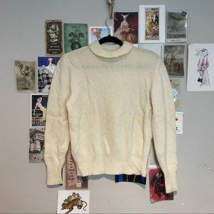 VINTAGE EVAN PICONE LAMBSWOOL ANGORA RUFFLE MOCK NECK CREAM SWEATER M